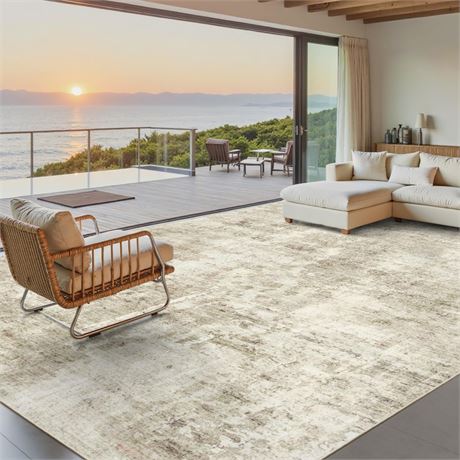 Soalmost Abstract Rug 8x10 Large Living Room Rugs Neutral Modern Washable Area