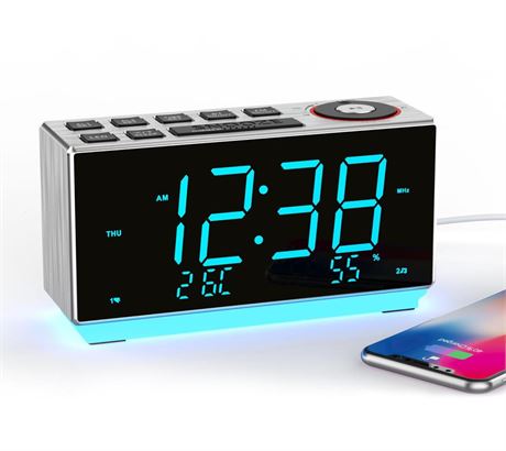 iTOMA Dual Alarm Clock with FM Radio, USB Charging, 1.8'' LED Display, Night