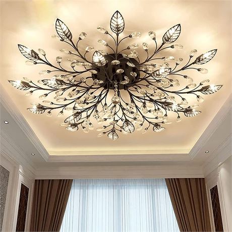 Crystal Ceiling Light Fixture,Semi Flush Mount Chandeliers,Crystal Leaf Ceiling