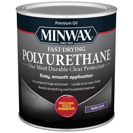 Minwax 63010444 Fast-Drying Polyurethane, Warm Satin, Clear, 1 Quart, (1 Piece,