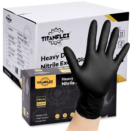 TitanFlex Disposable Nitrile Exam Gloves, 6-mil, Black, Heavy Duty Disposable