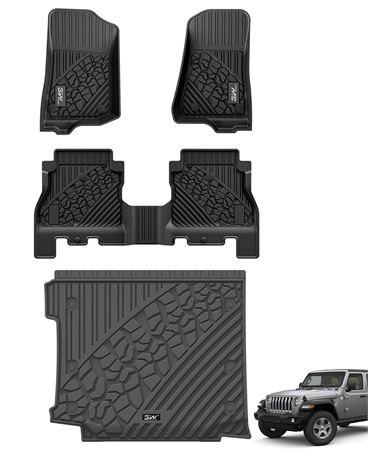 3W Floor Mats&Cargo Liner Compatible for Jeep Wrangler JL 2018-2024 Unlimited