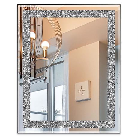 Ruomeng Rectangular Wall Mirror Crystal Crush Diamond Mirror for Home Décor