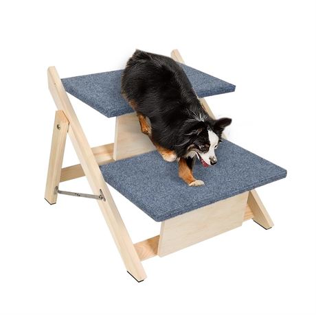 Wood Pet Stairs/Dog Ramp，Large Dogs Steps for High Beds, Sofa, Car, 2-in-1