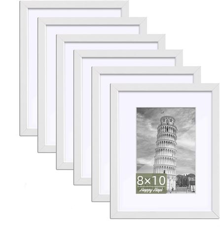 HappyHapi 8x10 Picture Frame Set of 6, White Picture Frame Display Pictures 5x7