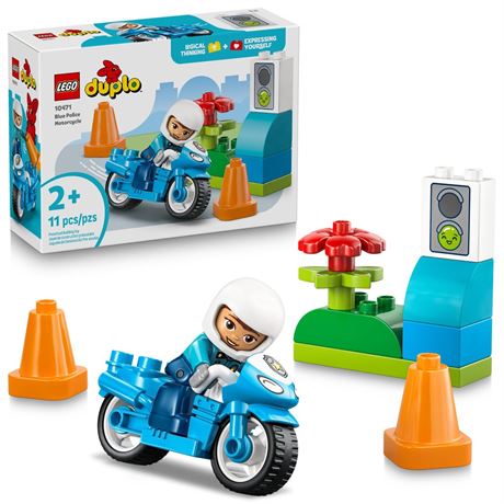 LEGO DUPLO Town Blue Police Motorcycle Building Toy for Toddlers - Pretend Play