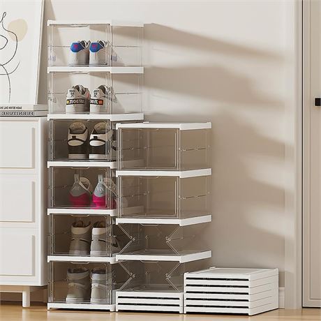 Foldable Shoe Rack Clear Collapsible Storage Box Size up to 17, Free Standing