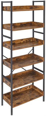 Bookshelf Bookcase 6-Tier Storage Rack with Open Shelves, Vintage Standing