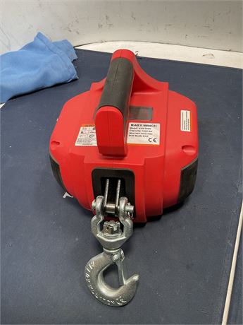 Portable Drill Winch of 1000 Lbs, Red Handheld Drill Winch with 40 Foot