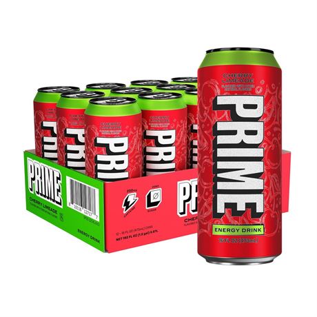 Prime Sugar Free Energy Drink, Cherry Limeade, 16 fl oz, 12 Pack, Cans, 200mg