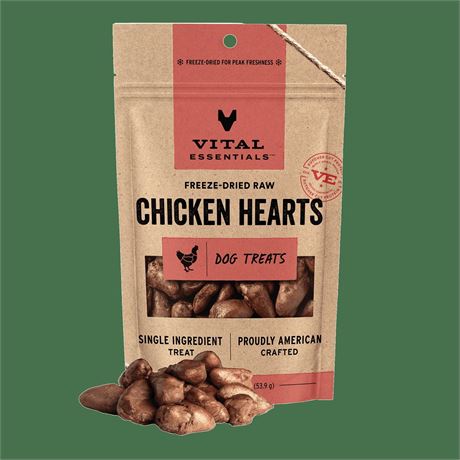 Vital Essentials Chicken Hearts Dog Treats, 1.9 oz | Freeze-Dried Raw | Single