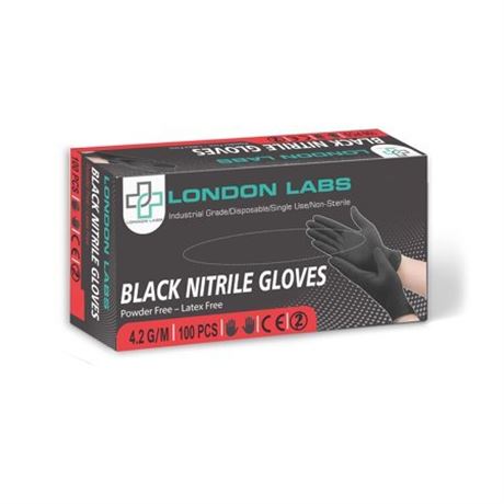 London Labs Disposable Industrial Black Nitrile Gloves  4.2 Mil Thick