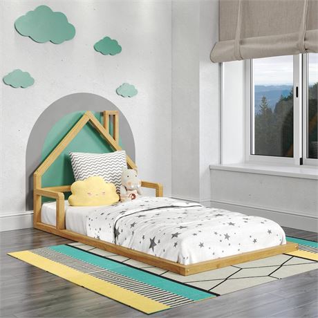P'Kolino Casita House Twin Floor Bed - Montessori Inspired - Solid FSC