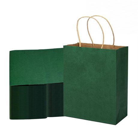 Forest Green 20 Pack 10.5x8.5x4.5 Inch Gift Bags,Paper Bags With Handles,Paper