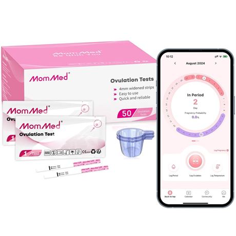 MomMed Ovulation Test Strips, 50 LH Ovulation Predictor Kit with 50 Collection