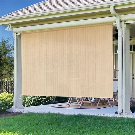 Artpuch Outdoor Roller Shade 4'(W) x6'(H) Exterior Fabric Blind Sesame Cordless