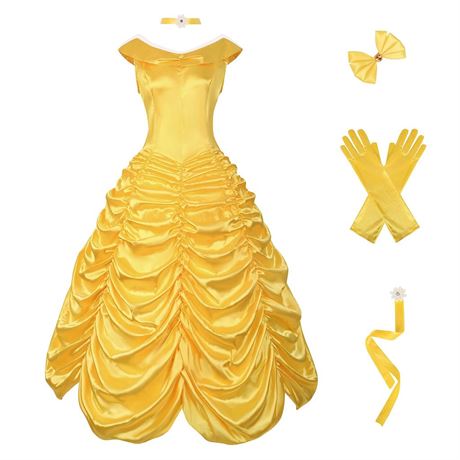 Drofe Princess Dress Costume for Women Yellow Dress Prom Party Adult X-Large