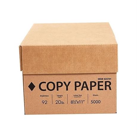 8.5" X 11" Copy Paper, 20 Lbs., White, 5000 Sheets/Carton (324791)