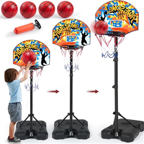 JOYFY 2.8 ft-6.2 ft Adjustable Kids Basketball Hoop with 4 Balls Toddler