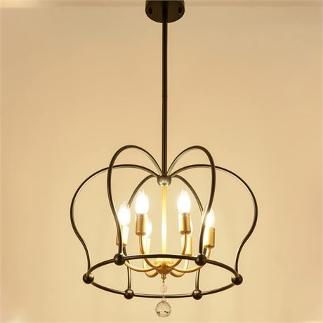 Black and Gold Candle Chandelier, 6-Light Pendant Light Fixtures with Hanging