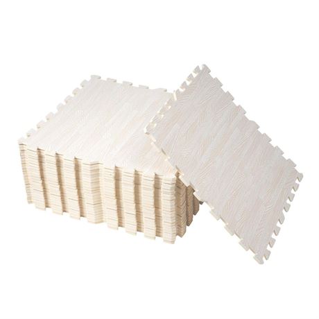 25 Pcs Wood Grain Floor Foam Tiles with Tooth Guard Edging Thick EVA Printed