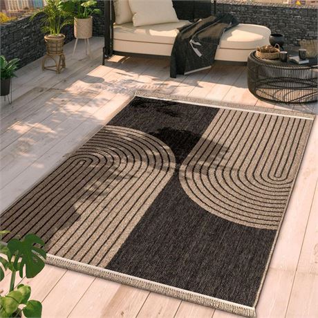 Paco Home in- & Outdoor Rug Natural Look with Modern Curved Lines in Beige