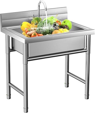 Stainless Steel Utility Sink Free Standing with Faucet & Legs for Laundry Room,