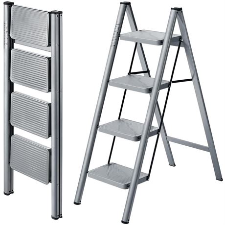 XinSunho 4 Step Ladder, Lightweight Folding Step Stool with Anti-Slip Wide