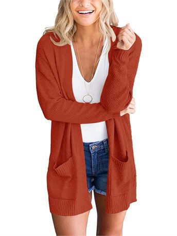 MEROKEETY Women's 2024 Long Sleeve Waffle Knit Cardigan Open Front Cozy Sweater