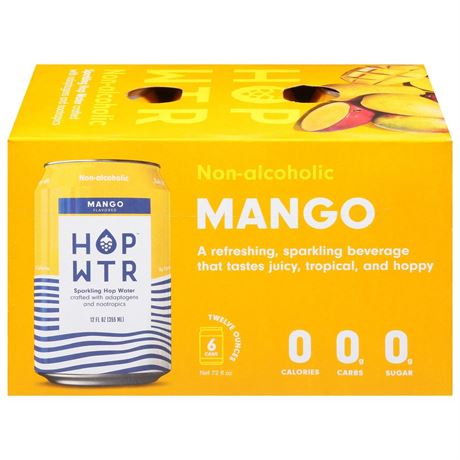 HOP WTR HopWtr - Non-Alcoholic Sparkling Mango, 6-Pack, 12oz Cans