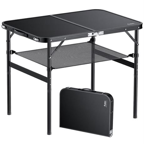 Folding Camping Table, 36" x 24" Portable Table Adjustable Height Max 28 inch