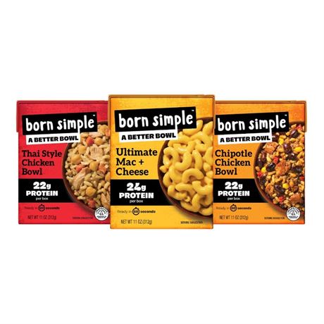 Born Simple Ready to Eat Meals, Variety Pack |Includes Chipotle, Thai Chicken &