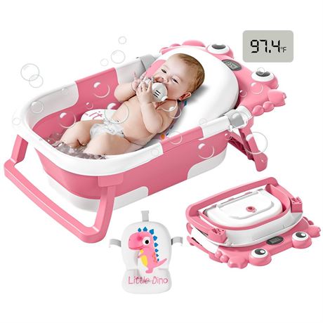 Collapsible Baby Bathtub for Newborns to Toddler with Real-time Temp Monitor &