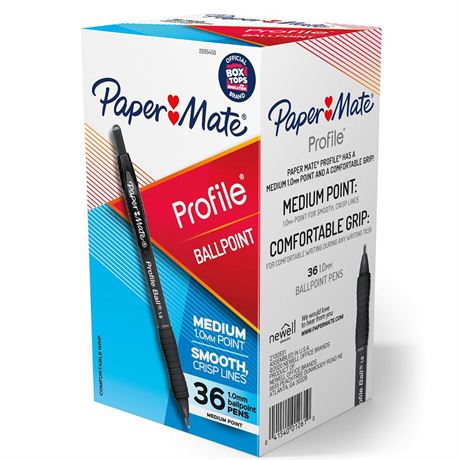 Paper Mate Ballpoint Pen, Profile Retractable Pen, Medium Point (1.0mm), Black,