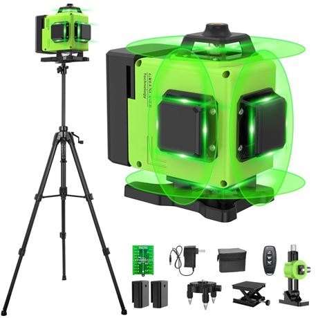 Laser Level with tripod 16 Lines Self Leveling, 4x360° 4D Green Beam Cross Line