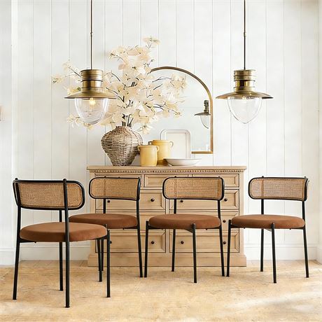 Rattan Dining Chairs Set of 4, Mid Century Modern Dining Chairs with Cane Back