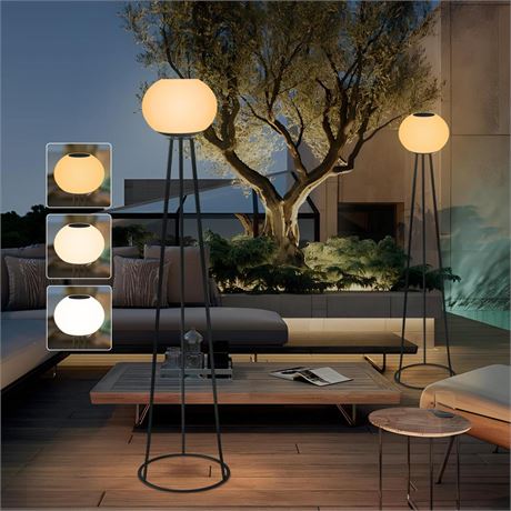 Outdoor Floor Lamp for Yard, Solar Tripod Floor Lamp with 3 Color Temperatures,