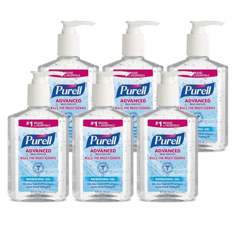 Pack of 6 PURELL Advanced Hand Sanitizer Refreshing Gel, 8 fl oz Pump Bottle