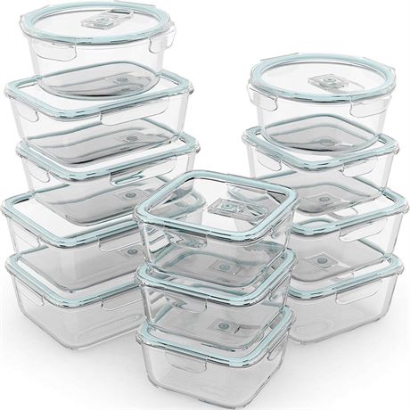 Razab 24 Pc Airtight Glass Food Storage Containers - Glass Meal Prep Containers