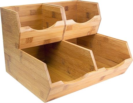 Homestead Bamboo Pantry Storage Bins, Set of 3 – Stackable Open Front Potato