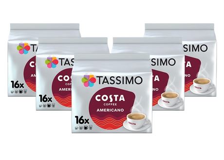 TASSIMO Costa Americano 16 T DISCs (Pack of 5, Total 80 T DISCs), white and red