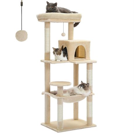 PETEPELA 56.3'' Tall Cat Tree for Indoor Cats, Multi-Level Cat Tower with Super