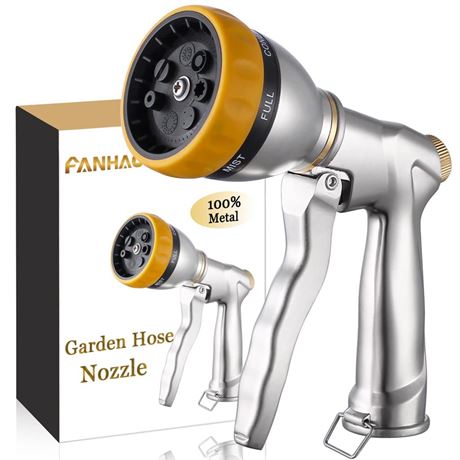 FANHAO Garden Hose Nozzle Heavy Duty, 100% Metal Spray Nozzle High Pressure