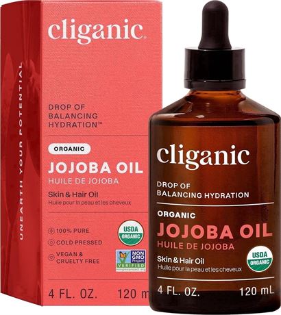 Cliganic Jojoba Oil, Cold-Pressed Organic Body Oil and Moisturizer for Skin