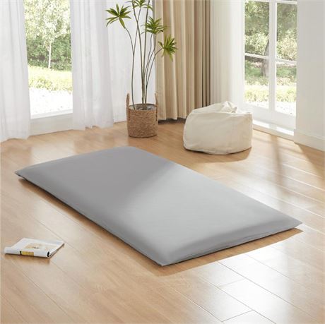 Twin Size Grey Futon Mattress Japanese Floor Mattress, Roll Up Guest Mattress