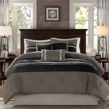 Madison Park Palmer Full 7 PC Pieced Faux Suede Comforter Set in Black