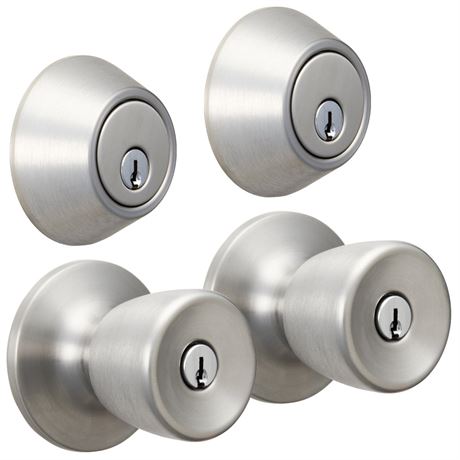 Hyper Tough Keyed Entry Tulip Style Doorknob and Deadbolt Double Combo pack,