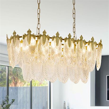 DLLT Modern Rectangular Crystal Chandeliers, 8-Light Gold Chandelier Lighting,