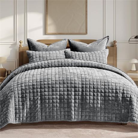 RECYCO Luxury Velvet Quilt Set King Size Bedding Sets, Ultra Soft Velvet
