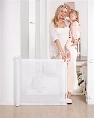 Retractable Baby Gate, Mesh Baby and Pet Gate 33" Tall, Extends up to 55" Wide,
